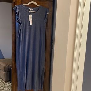 Sundry Blue Ruffle Shoulder Maxi Dress, Large NWT
